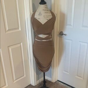 Chic Backless Tan Cutout Dress
